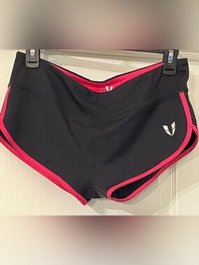 Firm Abs Women's Med Athletic Workout Black Shorts with Vibrant Pink Trim Detail